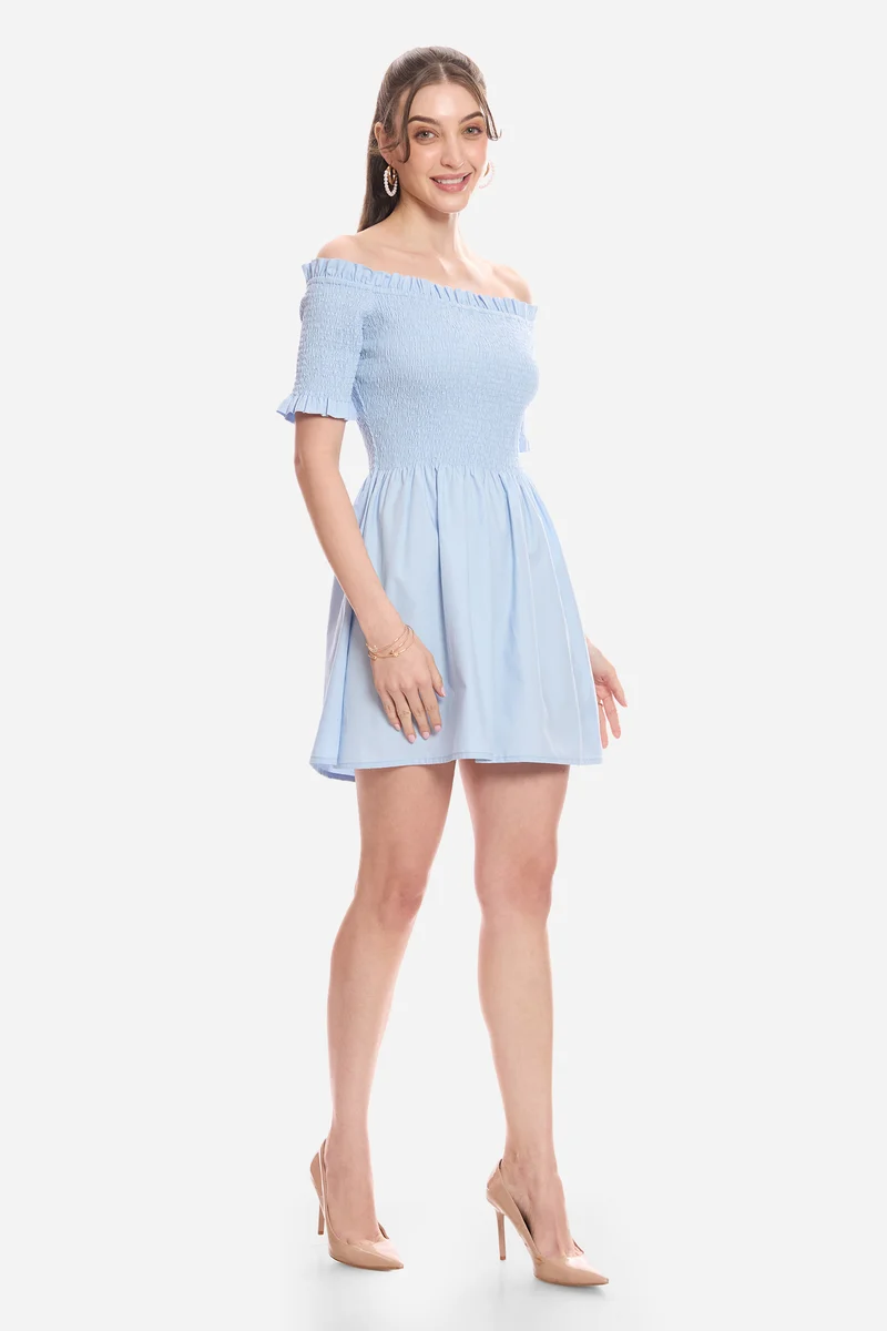 Halea|100% Cotton Off-Shoulder Mini Dress
