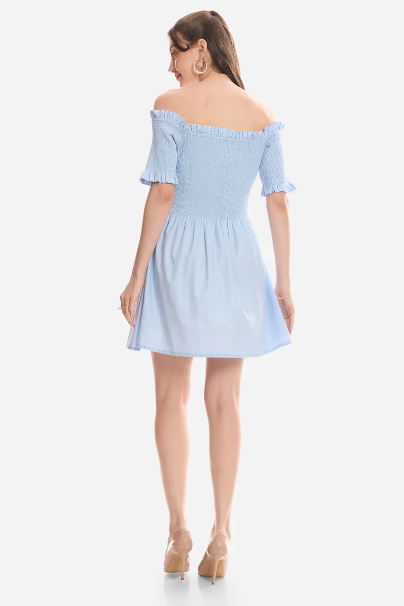 Halea|100% Cotton Off-Shoulder Mini Dress