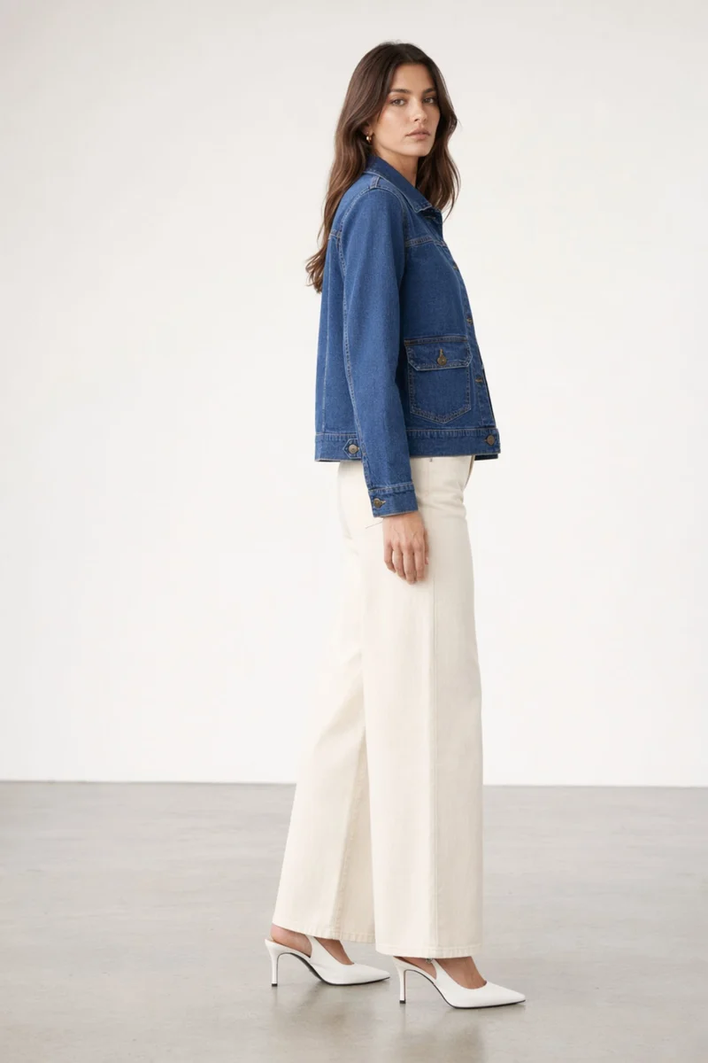 Tashi|100% Cotton Denim Trucker Jacket