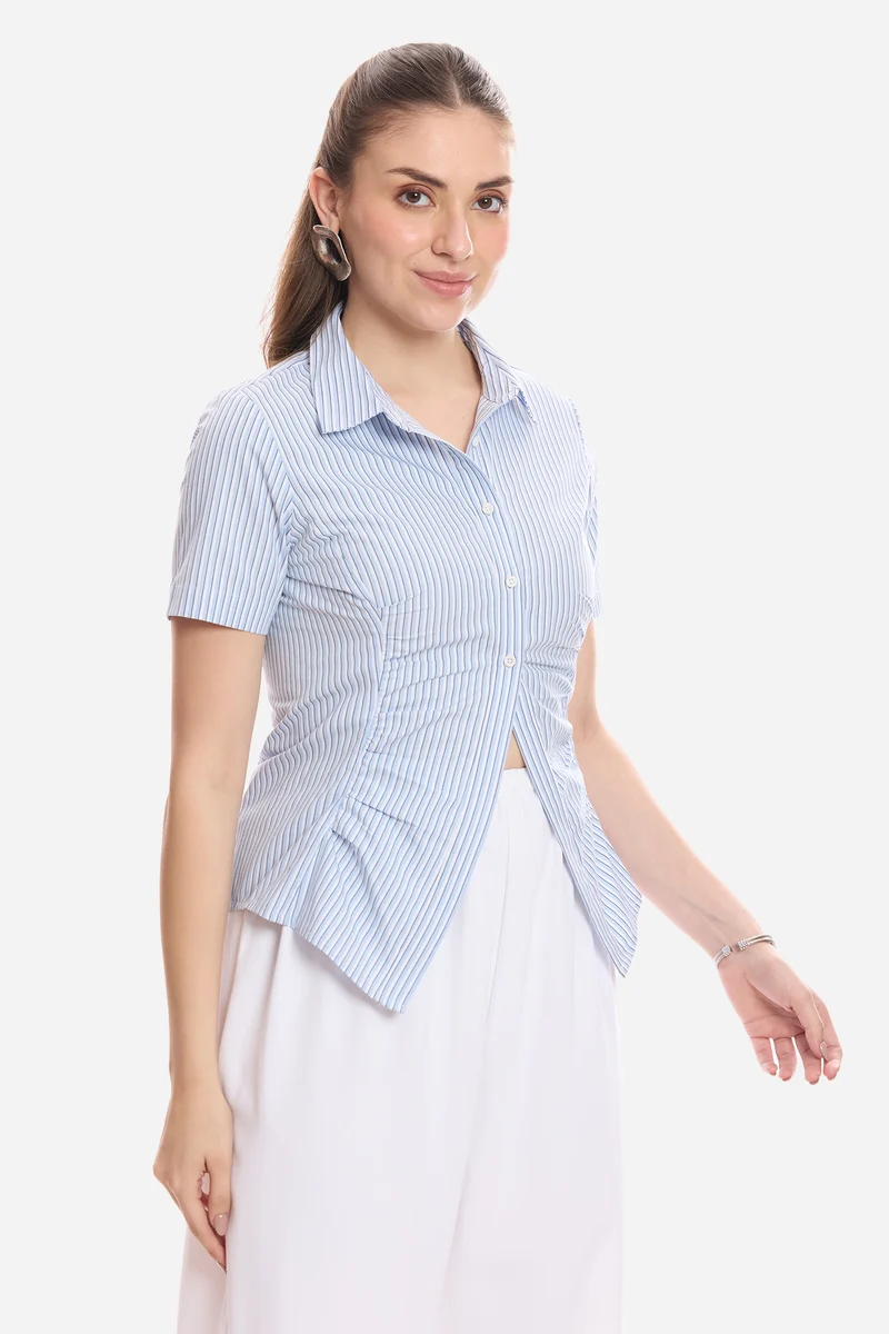 Cerise|100% Cotton Shirt With Asymmetric Hem