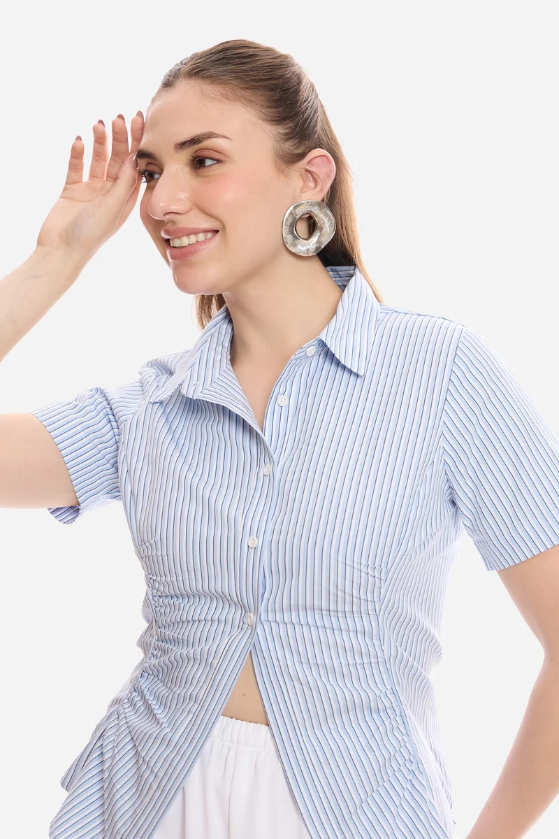 Cerise|100% Cotton Shirt With Asymmetric Hem