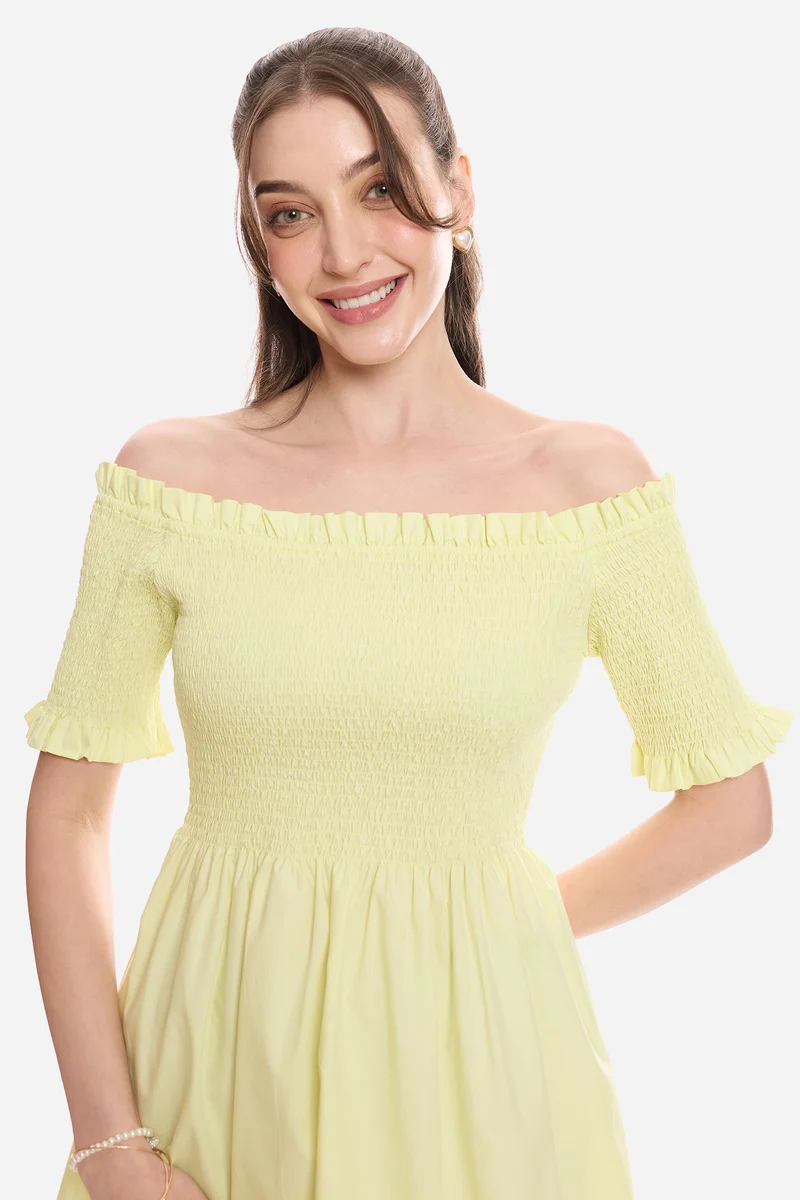 Harla|100% Cotton Off-Shoulder Mini Dress