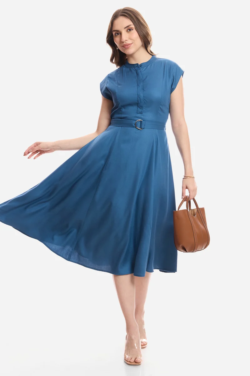 Daina|100% Viscose Mandarin Collar Shirt Dress