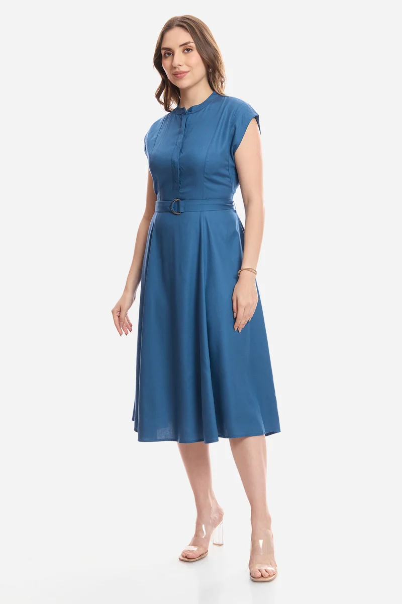 Daina|100% Viscose Mandarin Collar Shirt Dress