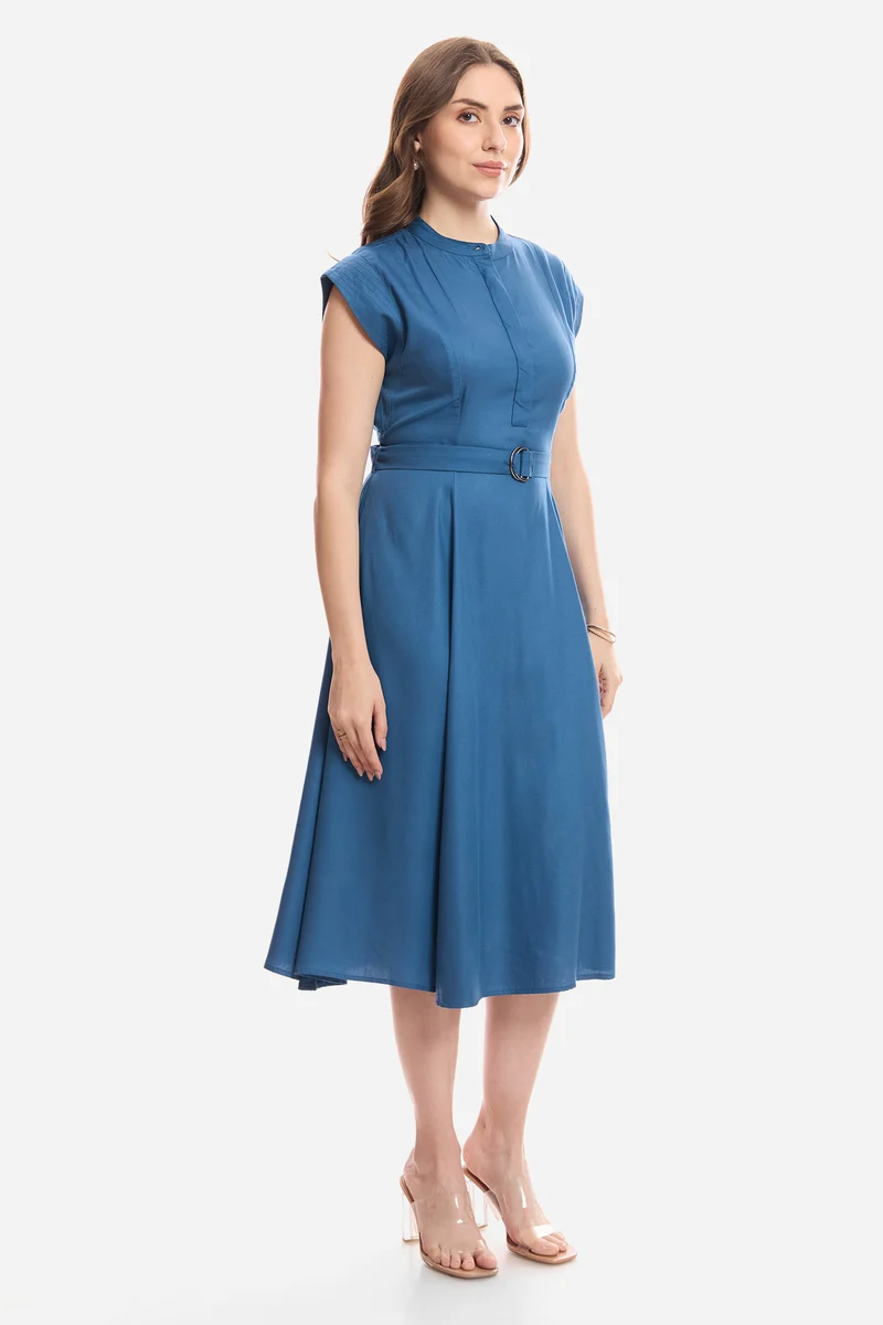Daina|100% Viscose Mandarin Collar Shirt Dress