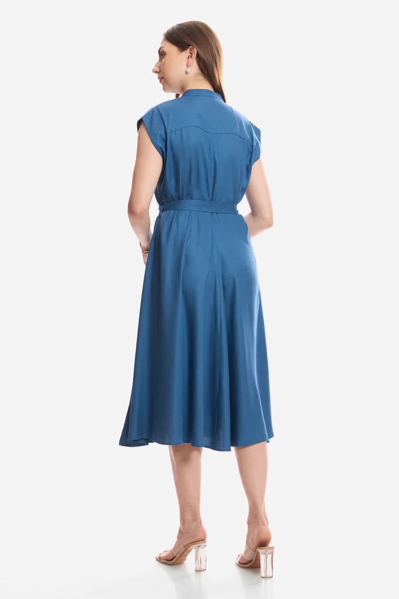 Daina|100% Viscose Mandarin Collar Shirt Dress