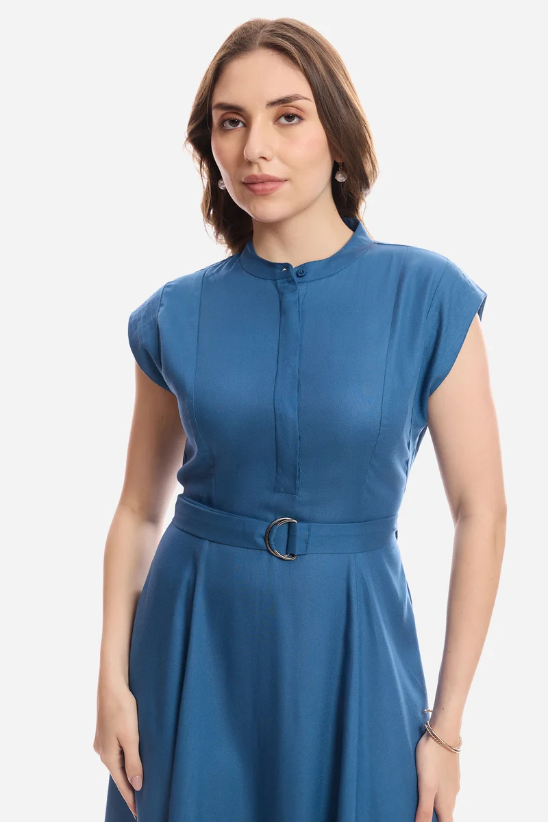Daina|100% Viscose Mandarin Collar Shirt Dress