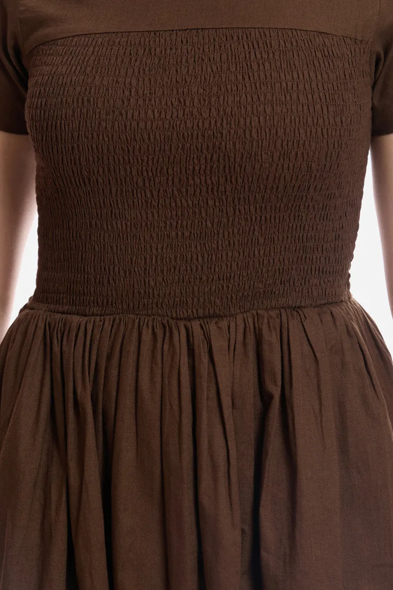 Gulna|100% Cotton Smocked Bodice Midi Dress