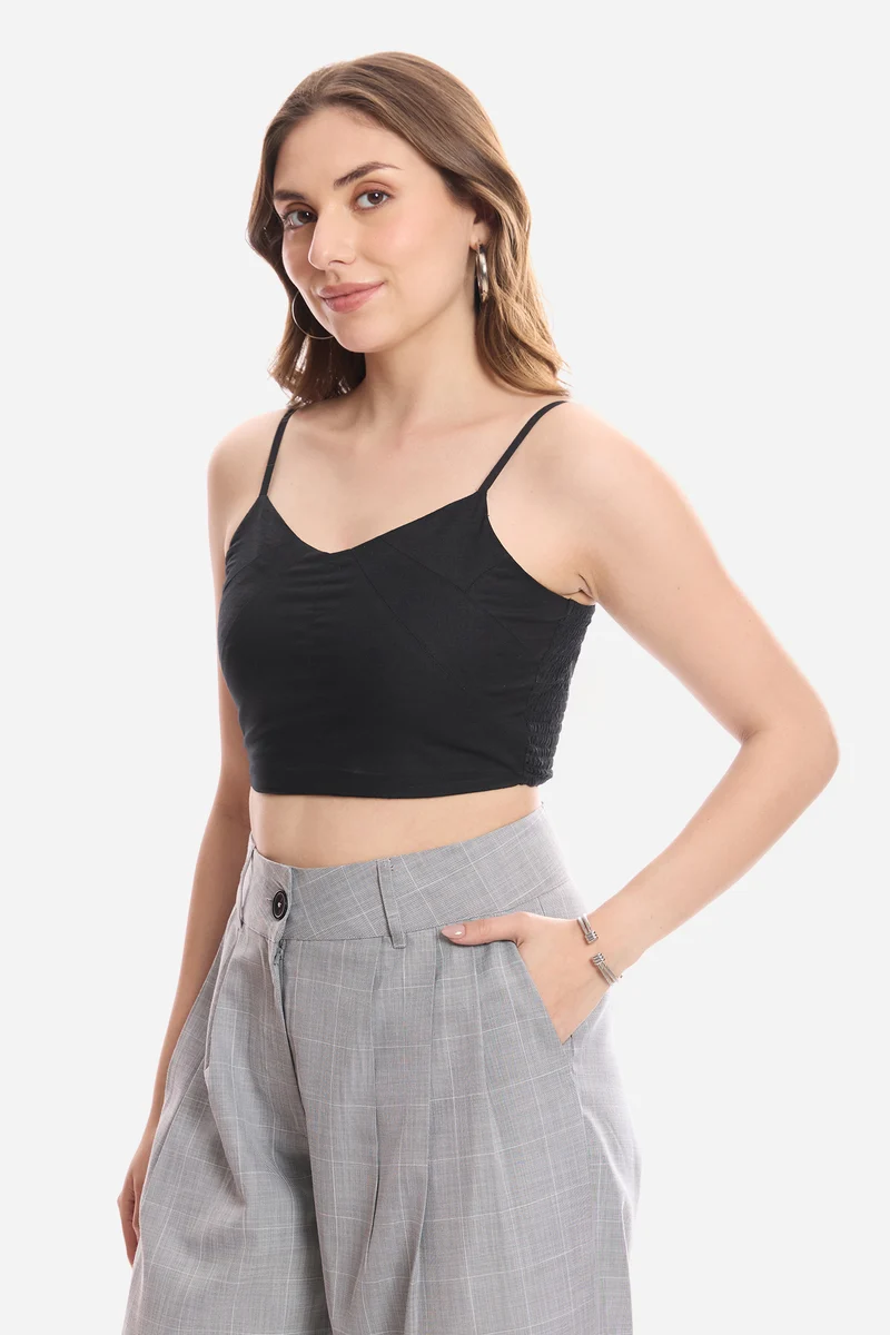 Emori|100% Cotton Crop Top With Paneling Detail