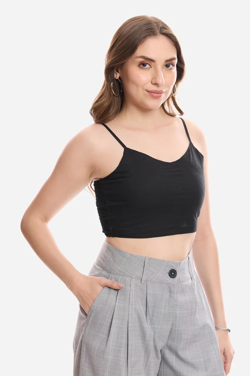 Emori|100% Cotton Crop Top With Paneling Detail
