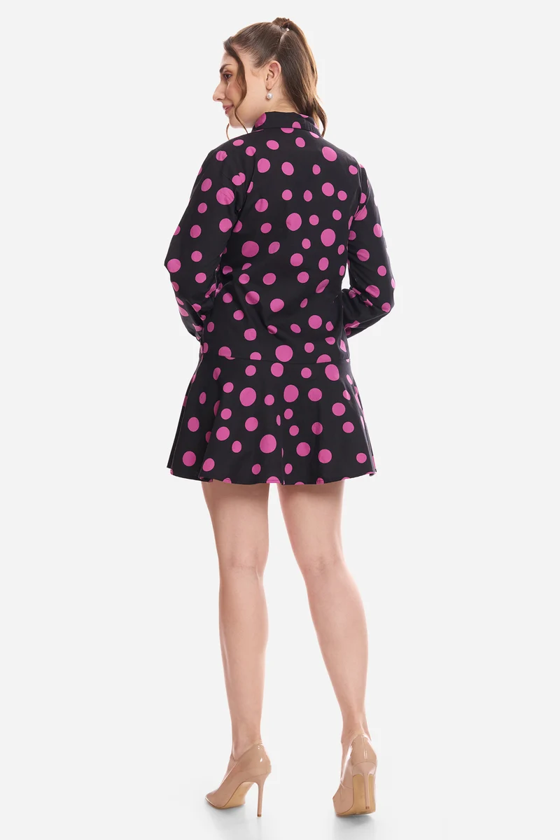 Harni|100% Cotton Polka Tiered Shirt Dress