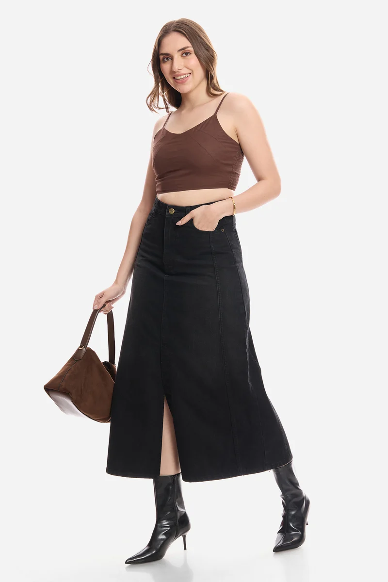 Emora|100% Cotton Crop Top With Paneling Detail