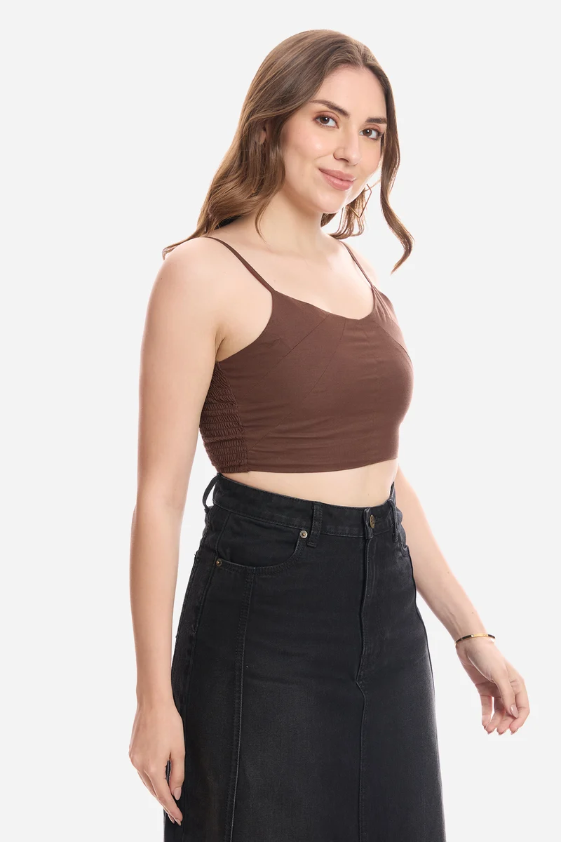 Emora|100% Cotton Crop Top With Paneling Detail