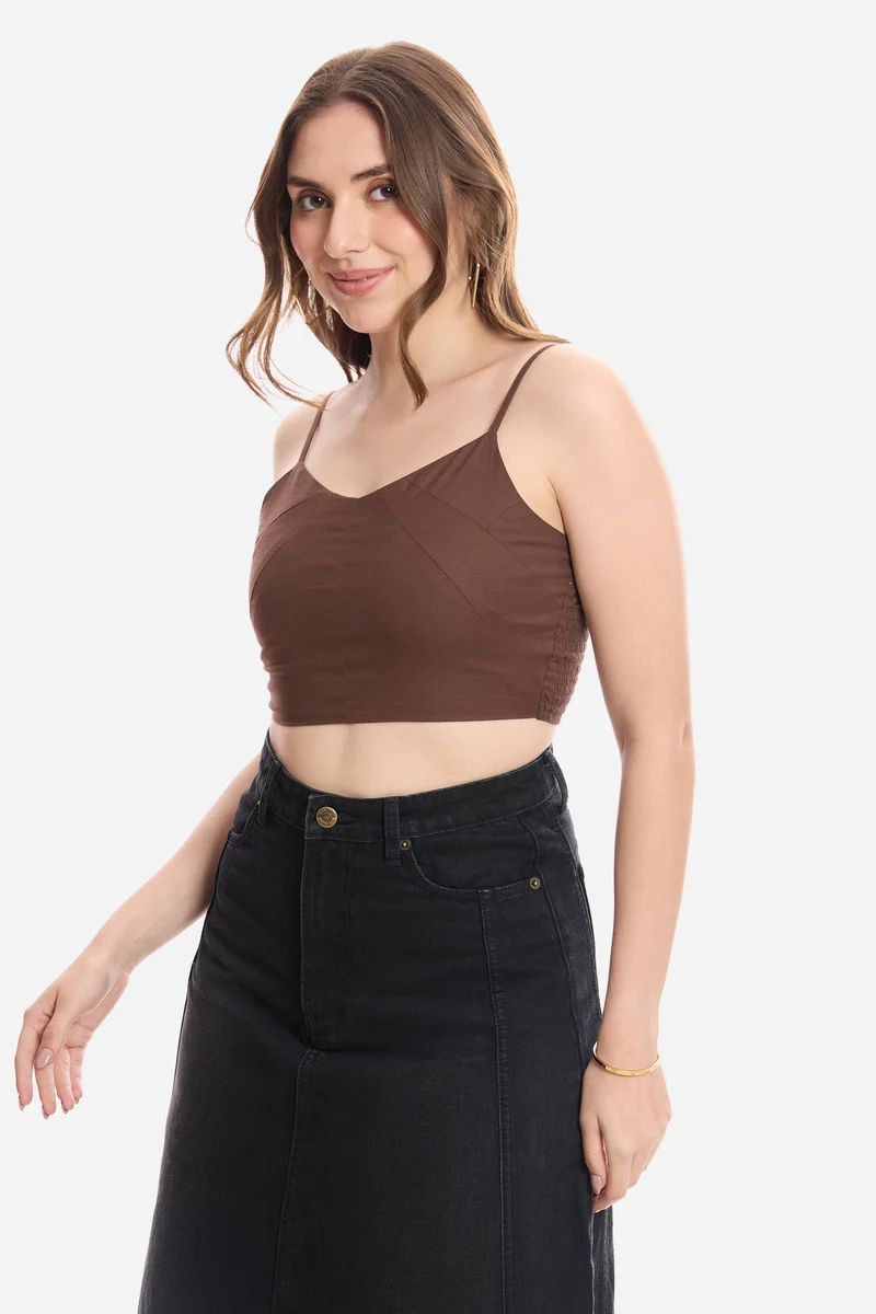 Emora|100% Cotton Crop Top With Paneling Detail