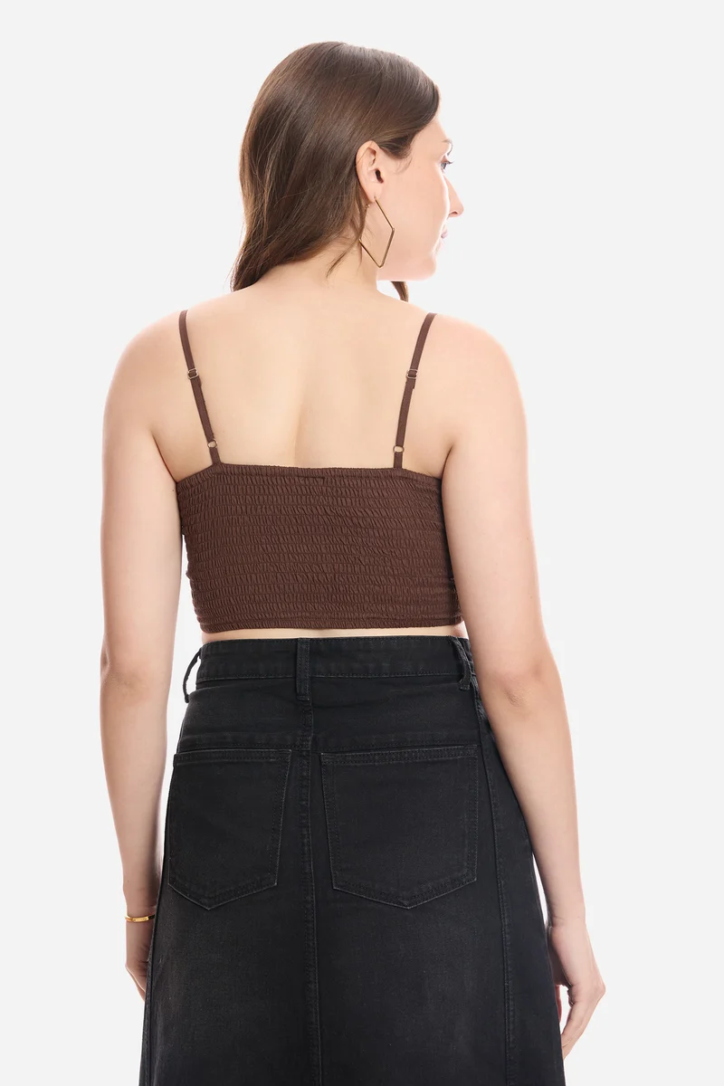Emora|100% Cotton Crop Top With Paneling Detail
