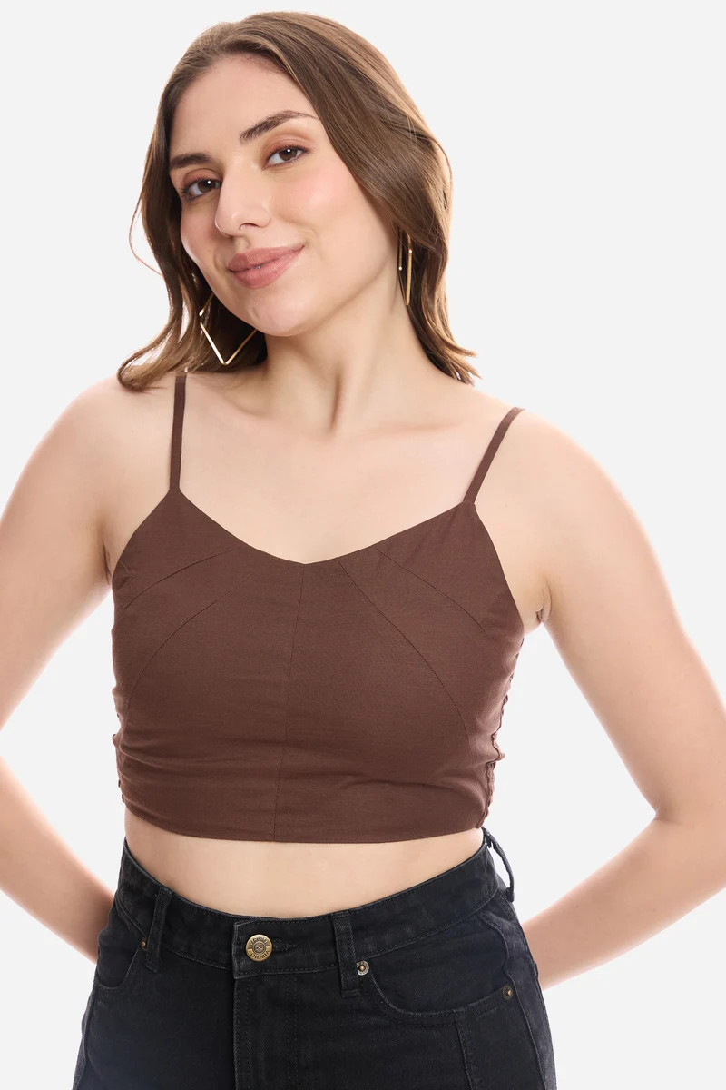 Emora|100% Cotton Crop Top With Paneling Detail
