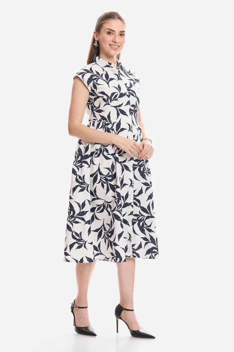 Chela|100% Cotton Gathered Shirt Midi Dress