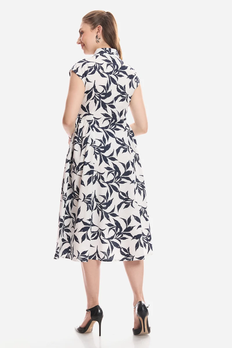 Chela|100% Cotton Gathered Shirt Midi Dress