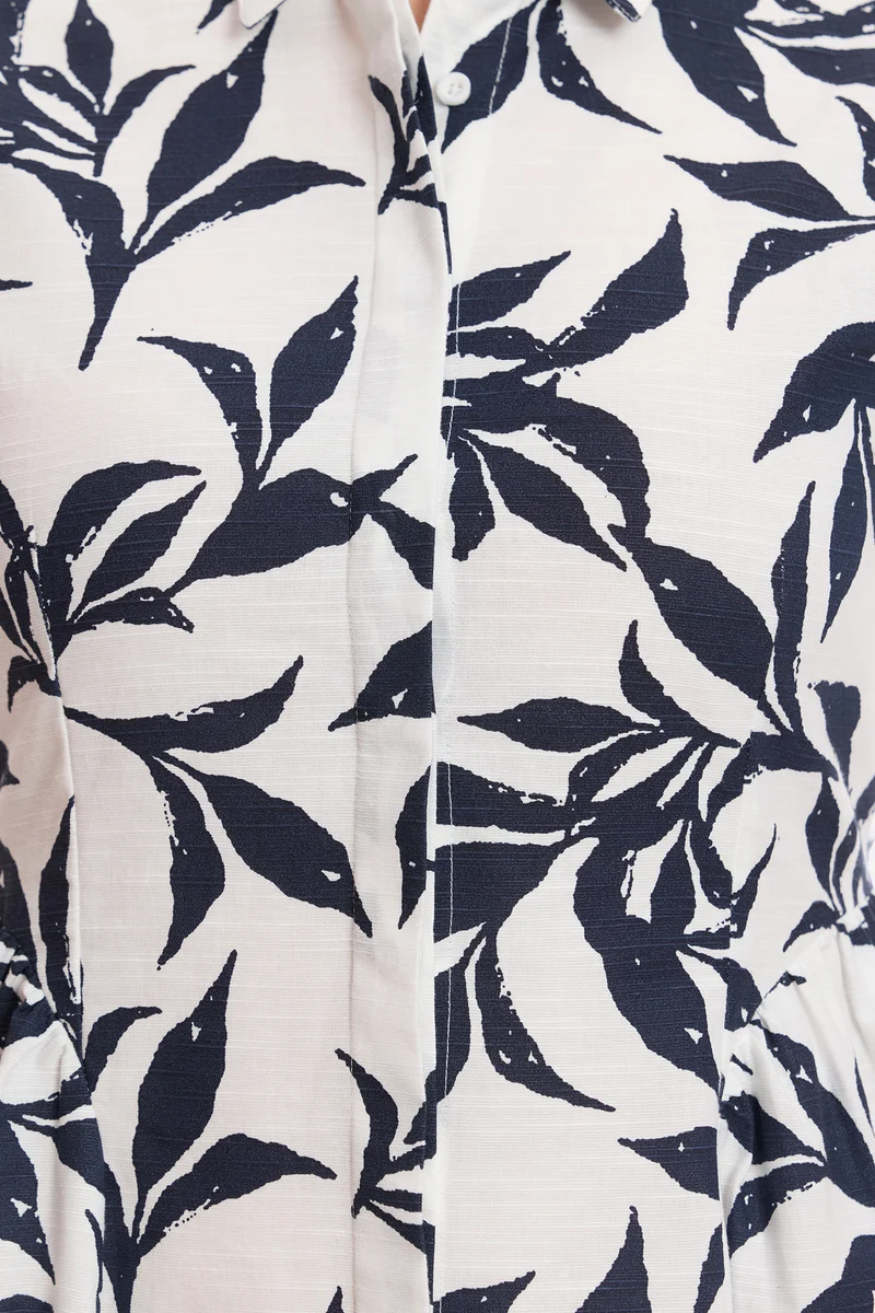 Chela|100% Cotton Gathered Shirt Midi Dress