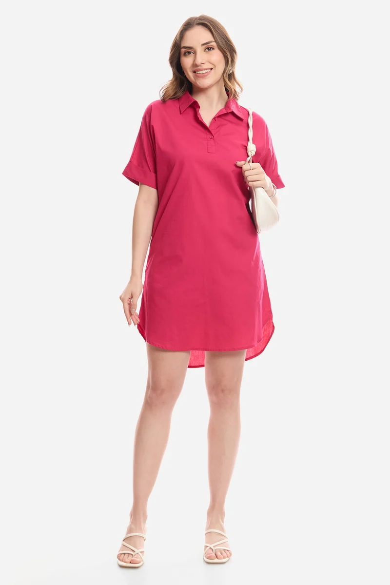 Clio|100% Cotton Curved Hem Relaxed Fit Dress
