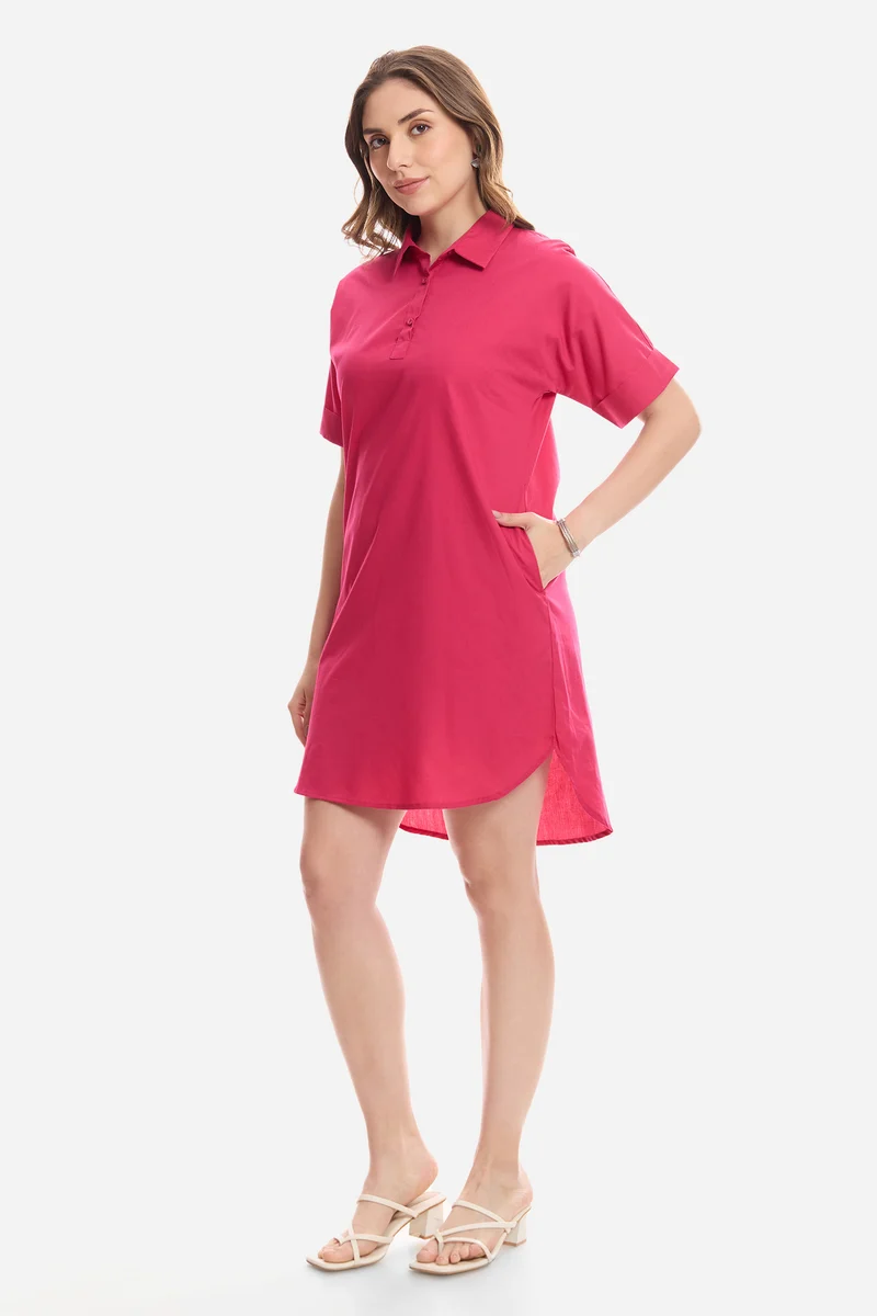 Clio|100% Cotton Curved Hem Relaxed Fit Dress
