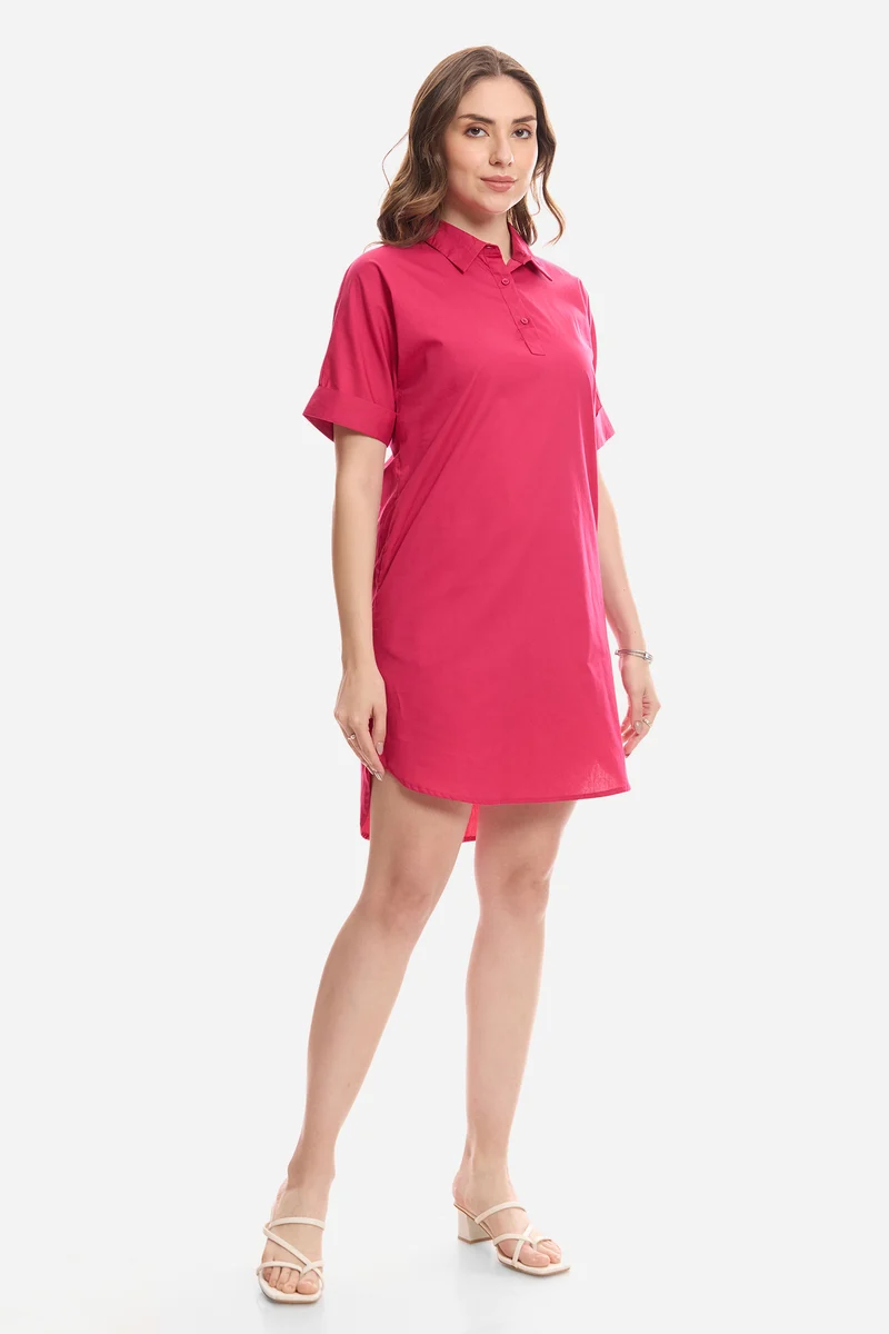 Clio|100% Cotton Curved Hem Relaxed Fit Dress