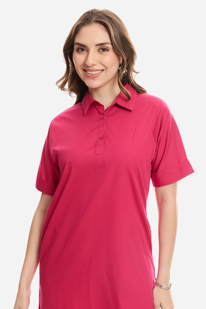Clio|100% Cotton Curved Hem Relaxed Fit Dress