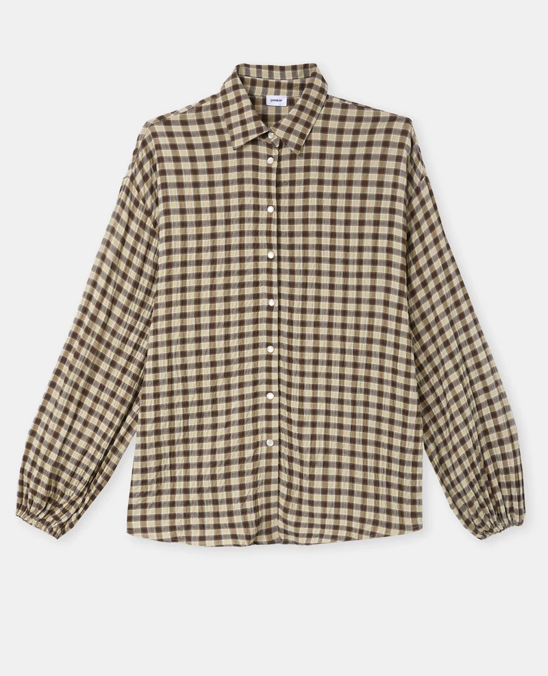 Chemise oversize en tissu gaufré motif carreaux