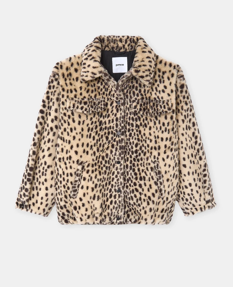 Blouson forme chemise en fausse fourrure motif guépard