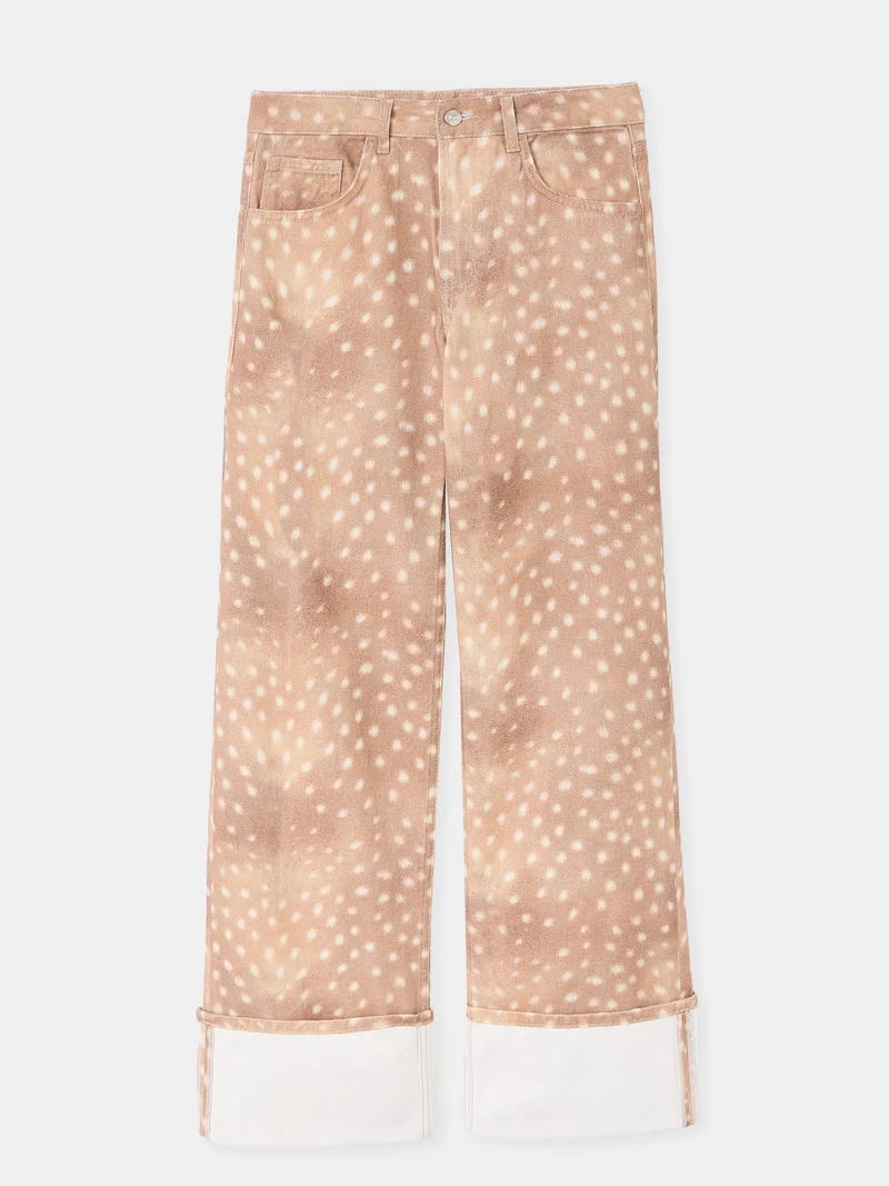 Jean droit avec grand revers motif faon