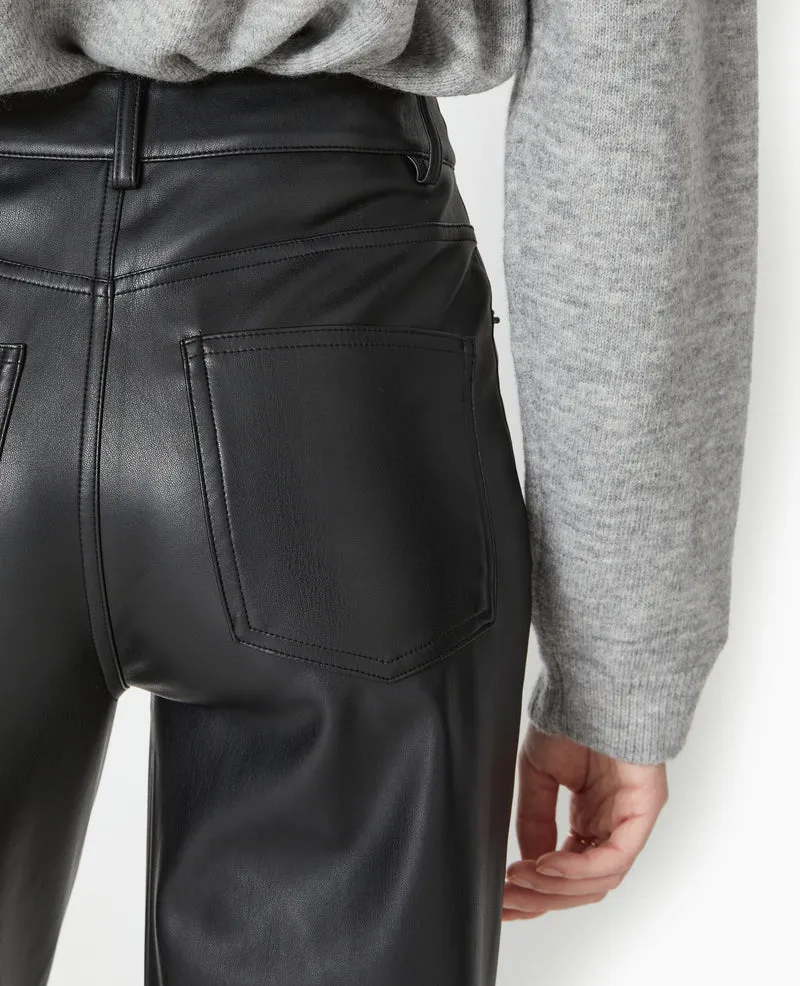 Pantalon droit taille haute en simili cuir