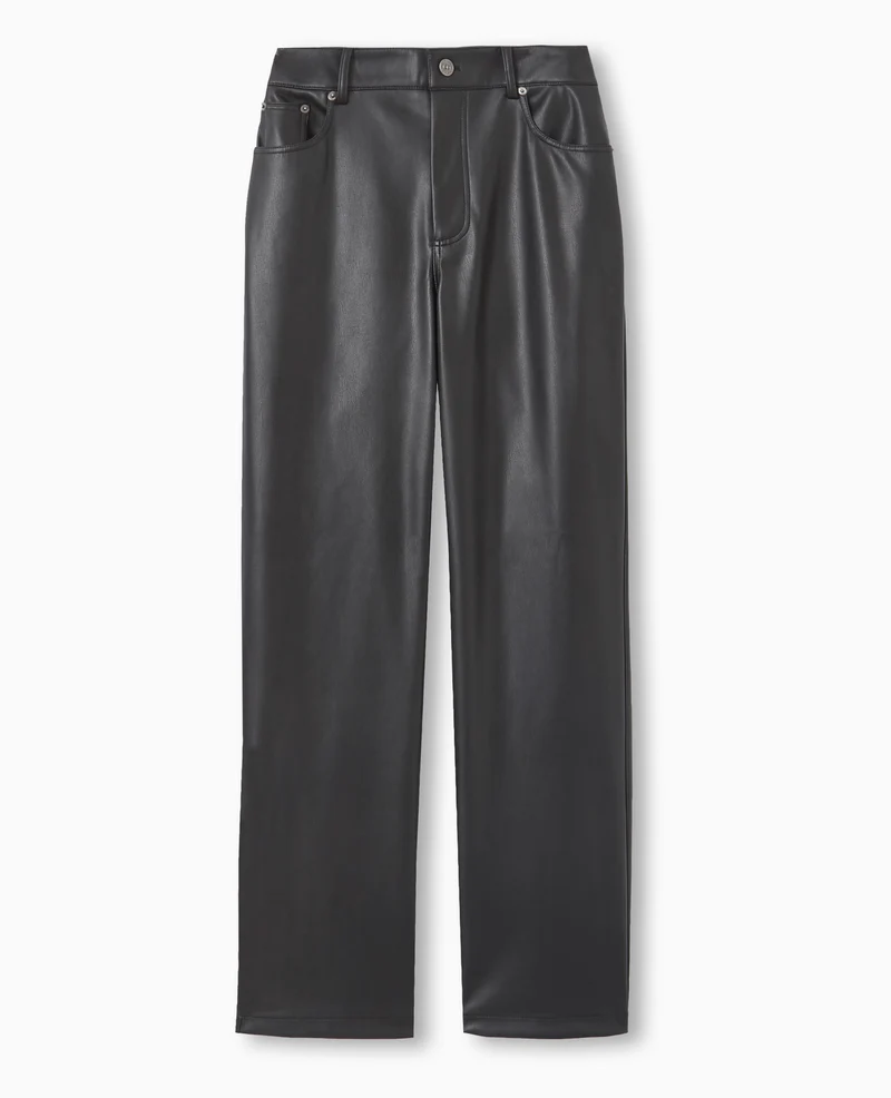 Pantalon droit taille haute en simili cuir