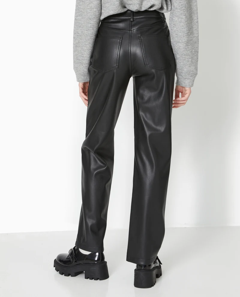 Pantalon droit taille haute en simili cuir