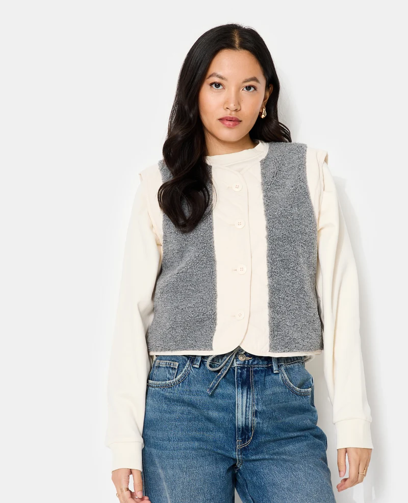 Veste sans manches avec empiècements sherpa