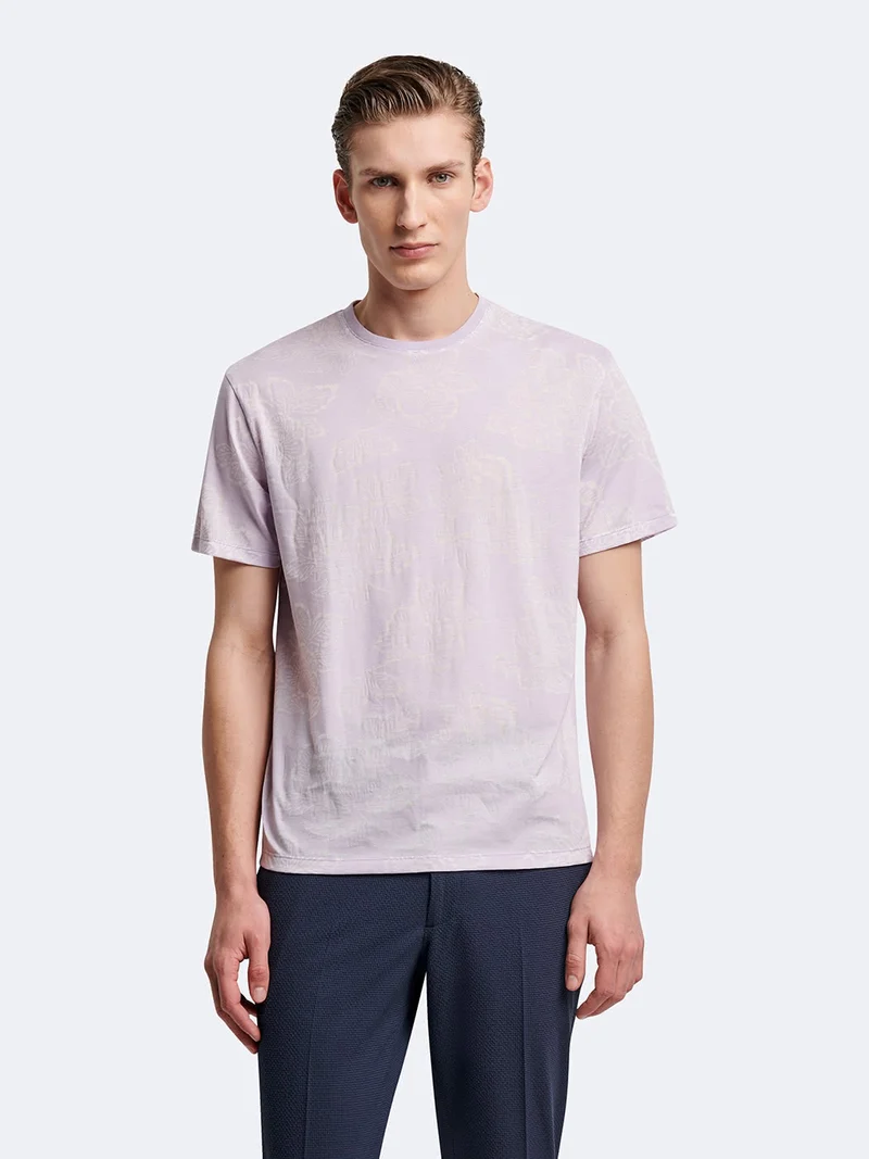 T-shirt col rond en coton fleuri