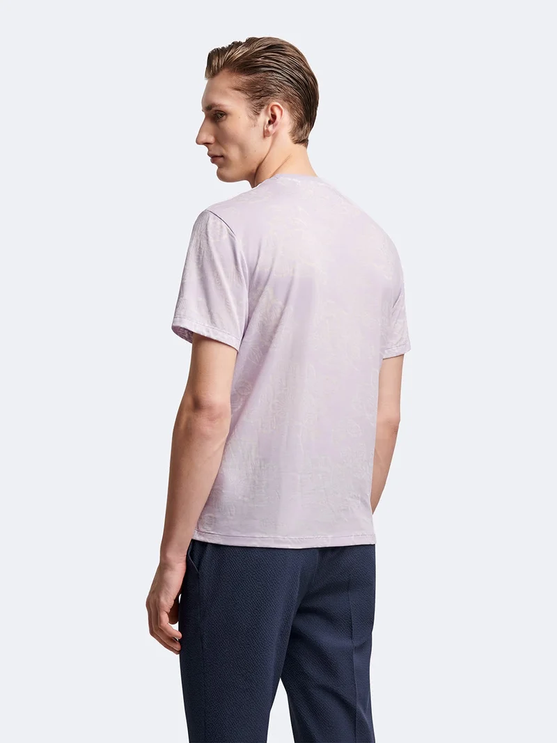 T-shirt col rond en coton fleuri