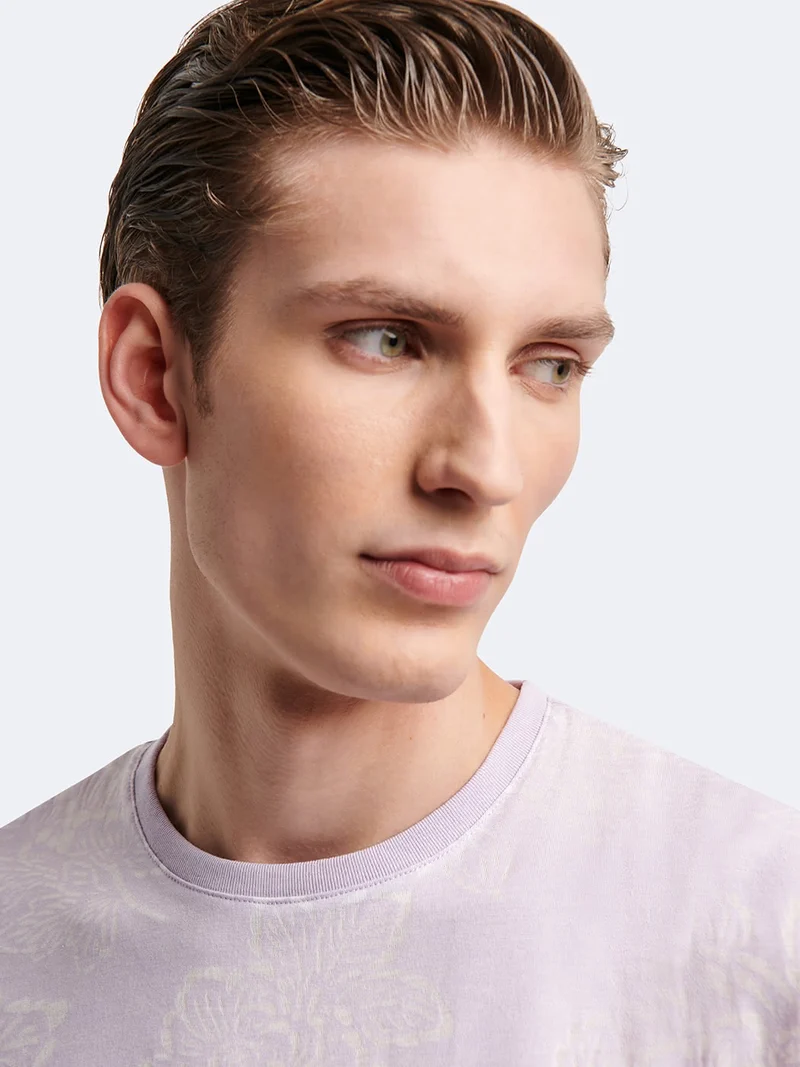 T-shirt col rond en coton fleuri