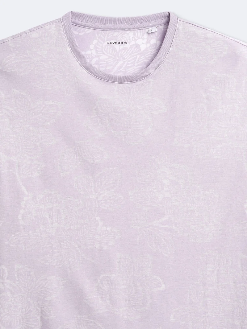 T-shirt col rond en coton fleuri