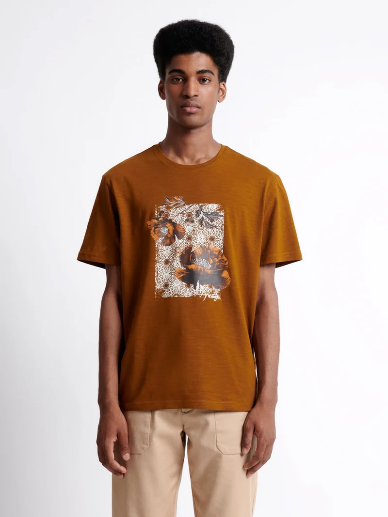 T-shirt col rond en coton bio fleuri