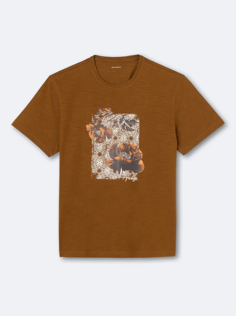 T-shirt col rond en coton bio fleuri