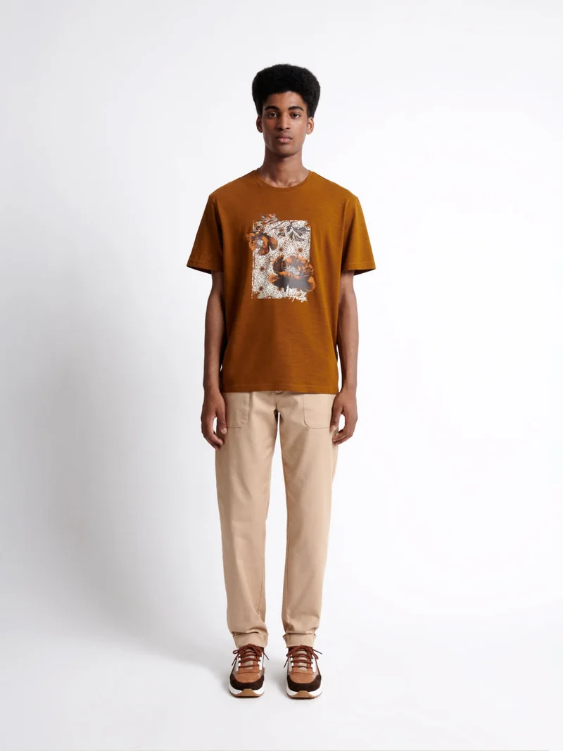 T-shirt col rond en coton bio fleuri