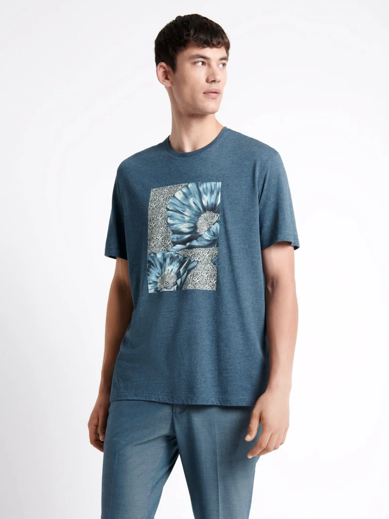 T-shirt col rond en coton fleuri
