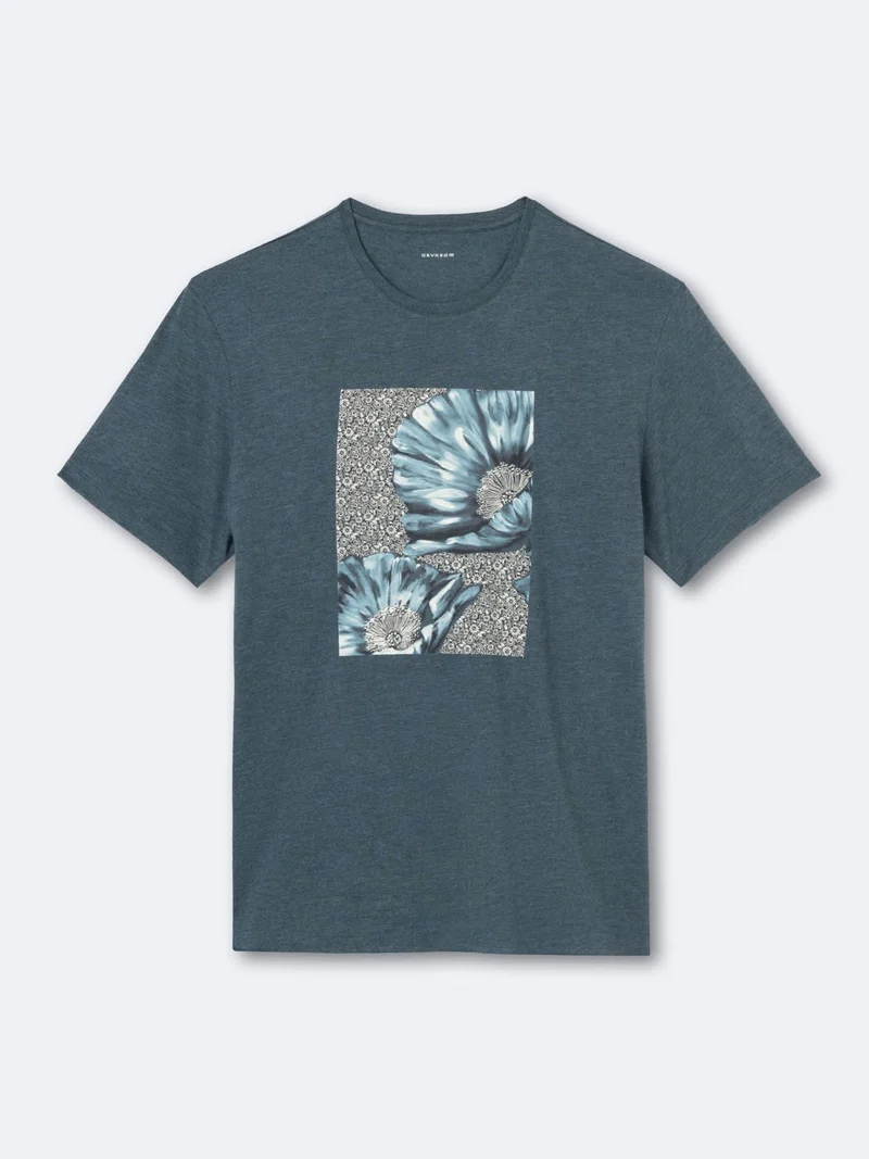 T-shirt col rond en coton fleuri