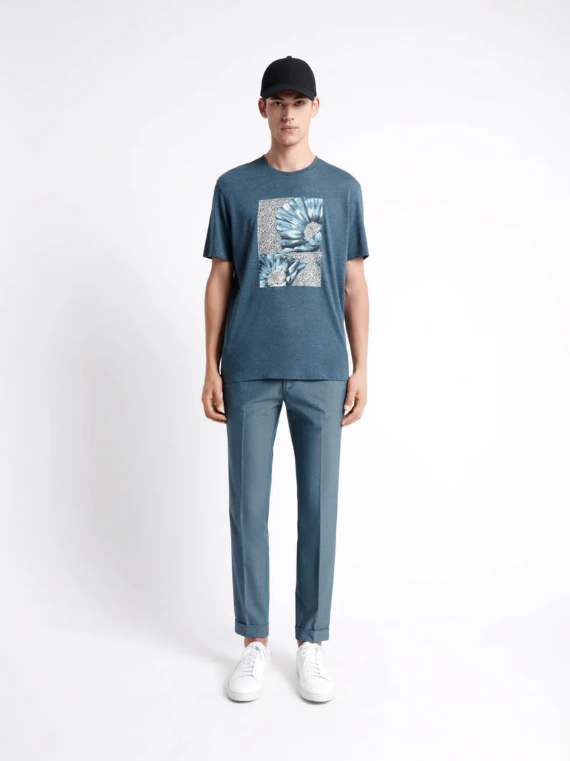 T-shirt col rond en coton fleuri