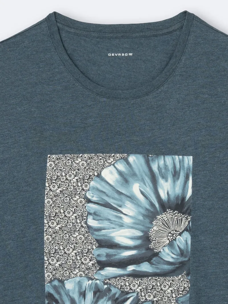 T-shirt col rond en coton fleuri