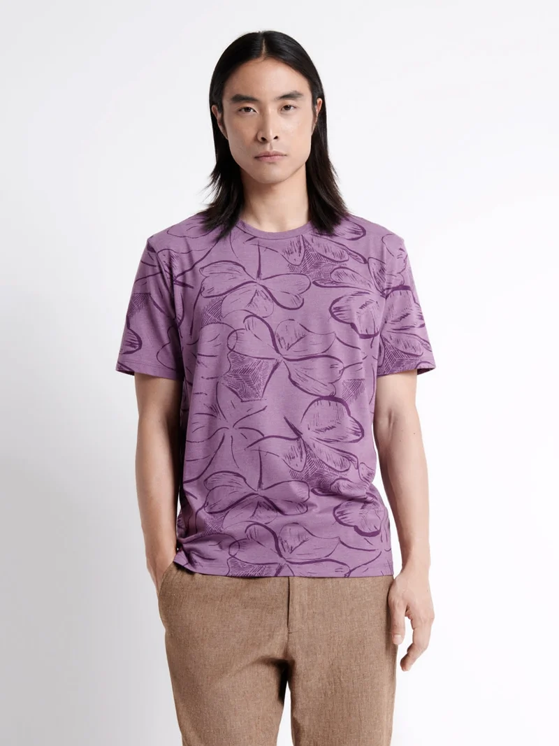 T-shirt col rond en coton fleuri
