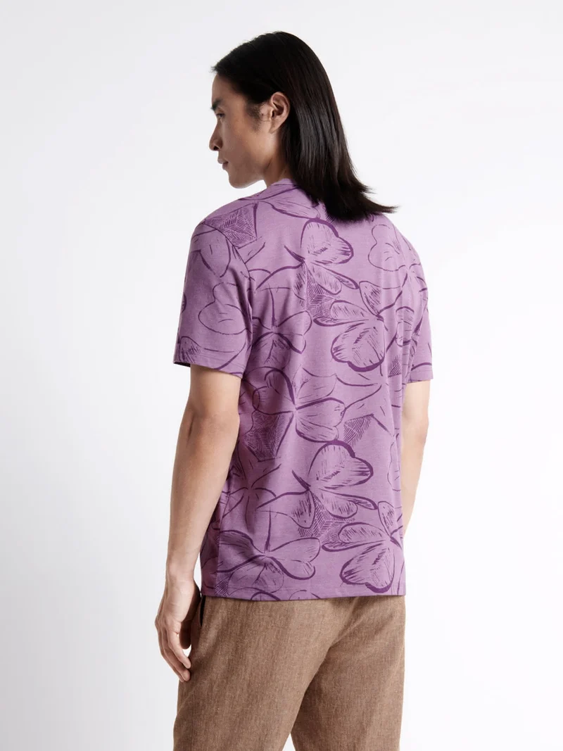 T-shirt col rond en coton fleuri