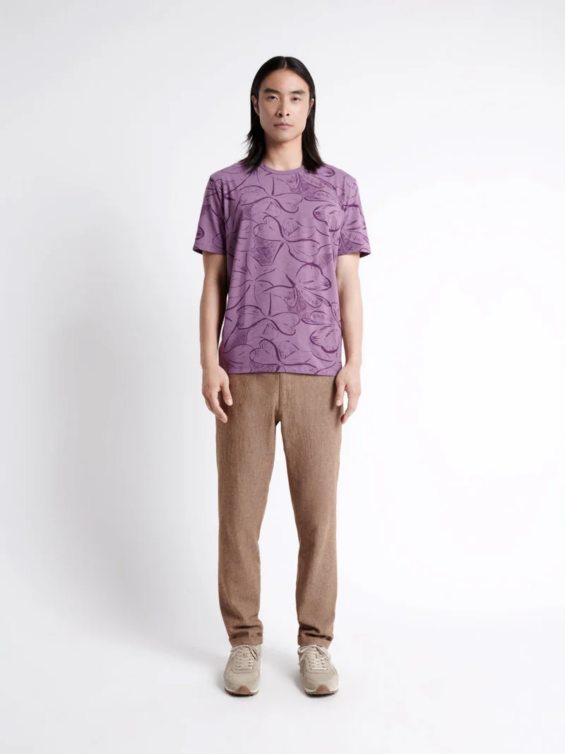 T-shirt col rond en coton fleuri