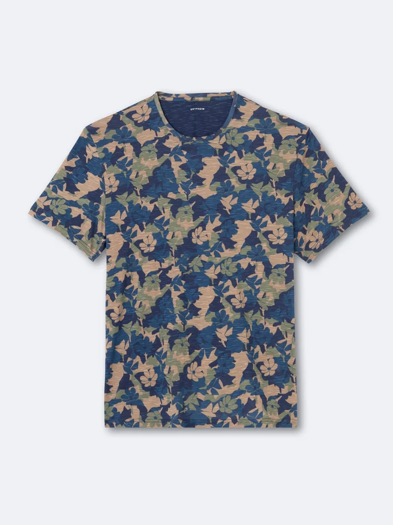 T-shirt col rond en coton texturé fleuri