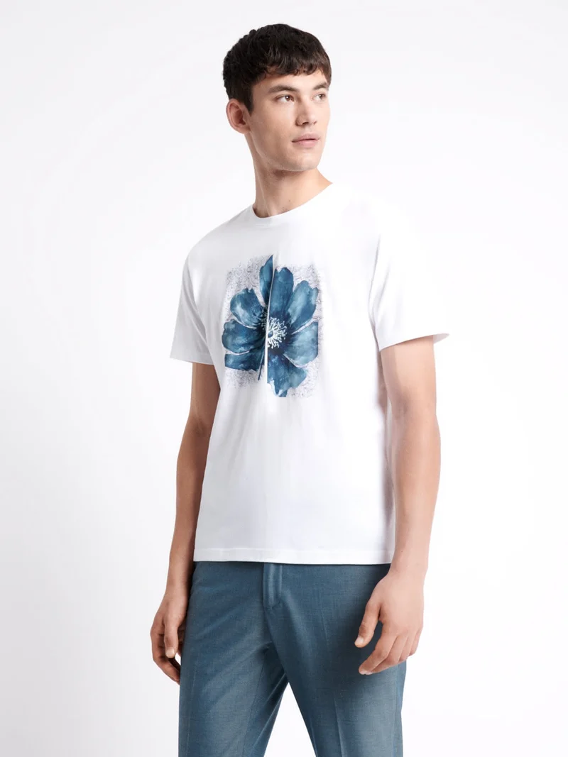 T-shirt col rond en coton fleuri